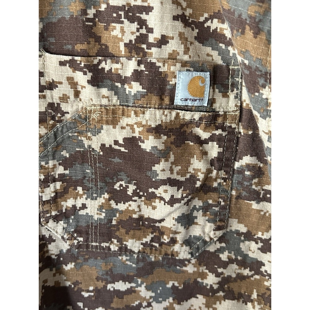 Carhartt Brown Camouflage Scrubs Top Men's 2XL Ripstop V-Neck Brown Green - Picture 2 of 4